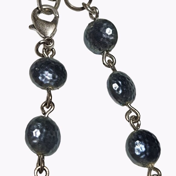 Vintage America Boho Abalone Shell Blue Beaded Statement Silver Tone Necklace - Picture 5 of 9